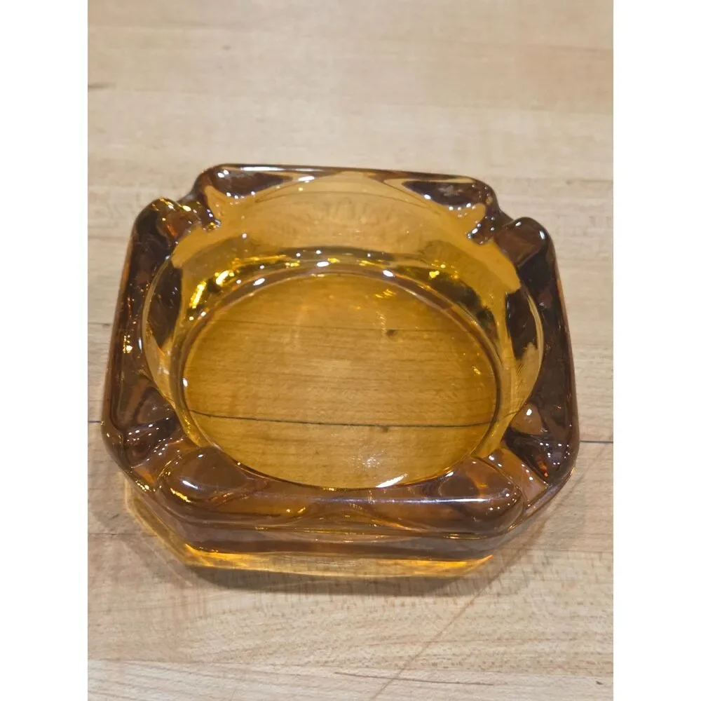 Vintage MCM Amber & Smoked Brown Glass Square Ashtray Set of 2